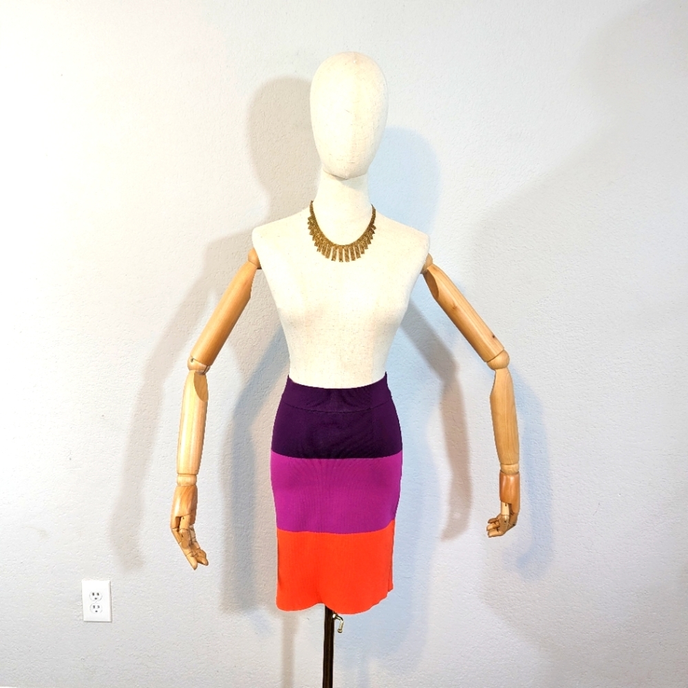 BCBGMaxazria Color Blocked Bandage Skirt / Medium